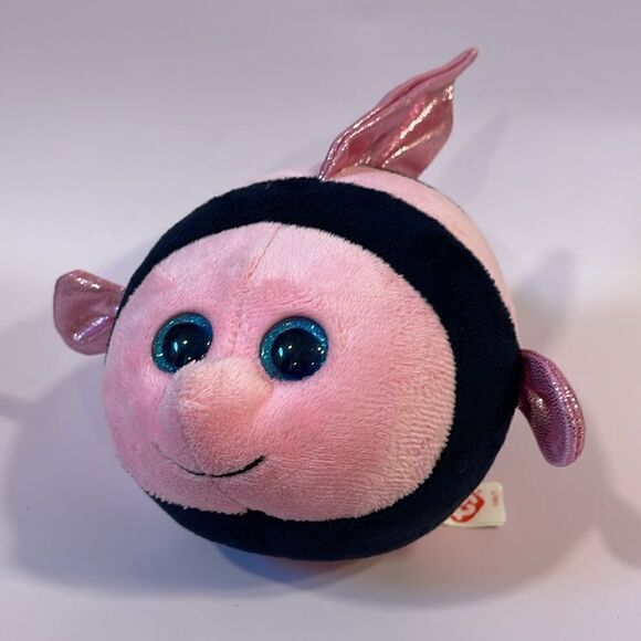 TY Beanie Ballz 2013 Gilly the Pink & Black Angelfish w Blue Eyes 7” long EUC - Picture 2 of 8
